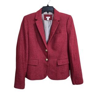 J. Crew Blazer Jacket Womens 10 Red Herringbone Schoolboy Crest Buttons F5927